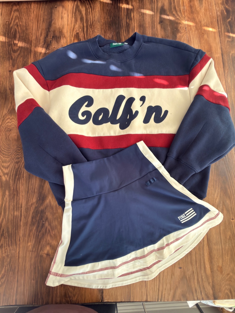 Fore All- Golf'n Women's Crewneck Sweater — Navy, Cream & Red and Skirt SET